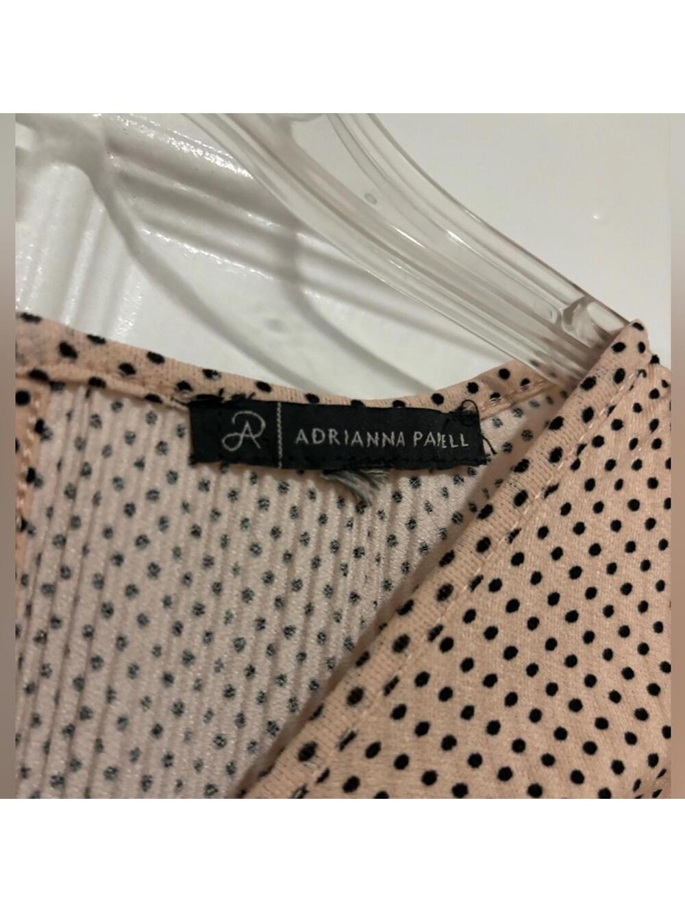 Adrianna Papell Beige Polka Dot Ruffle Sleeve Blouse - Picture 2 of 6